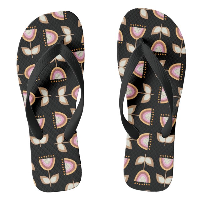Mid Century Modern Flower Garden Pattern Thongs (Footbed)