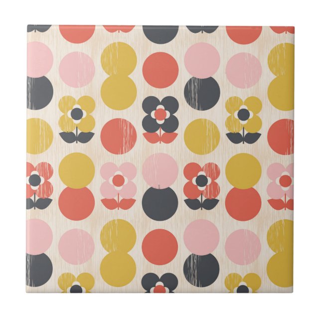 Mid-Century Modern Flower Pattern Ceramic Tile (Front)