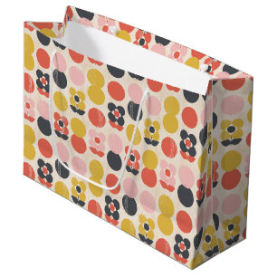 Mid-Century Modern Flower Pattern Large Gift Bag