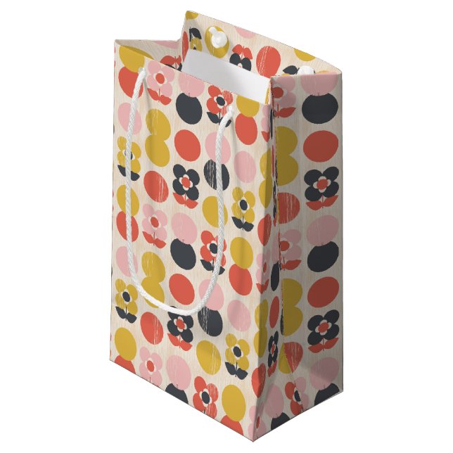 Mid-Century Modern Flower Pattern Small Gift Bag (Front Angled)