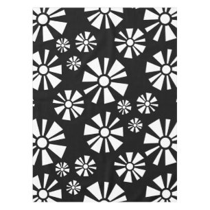 Mid Century Modern Flowers Black White Tablecloth