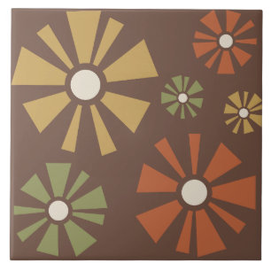 Mid Century Modern Flowers Earth Tones Ceramic Tile