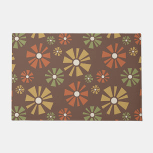 Mid Century Modern Flowers Earth Tones Doormat