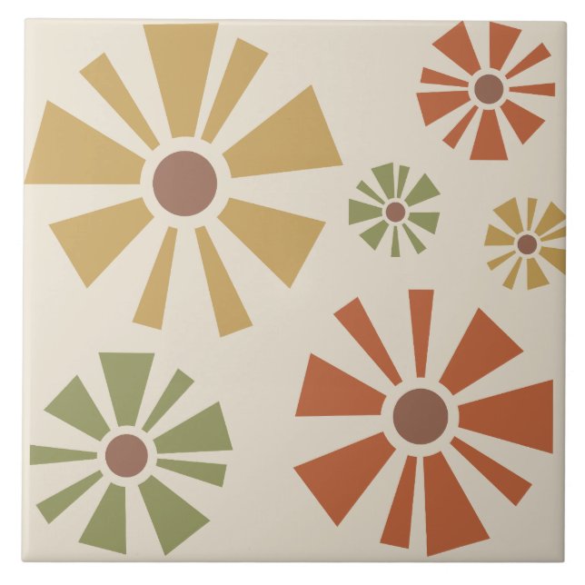 Mid Century Modern Flowers Multicolored Ceramic Tile (Front)