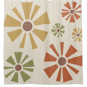 Mid Century Modern Flowers Multicolored Shower Curtain