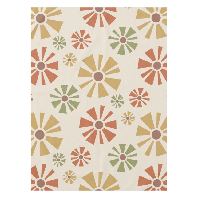 Mid Century Modern Flowers Multicolored Tablecloth (Front)