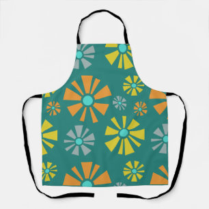 Mid Century Modern Flowers Teal Apron