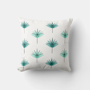 Mid Century Modern Flowers Turquoise Cushion
