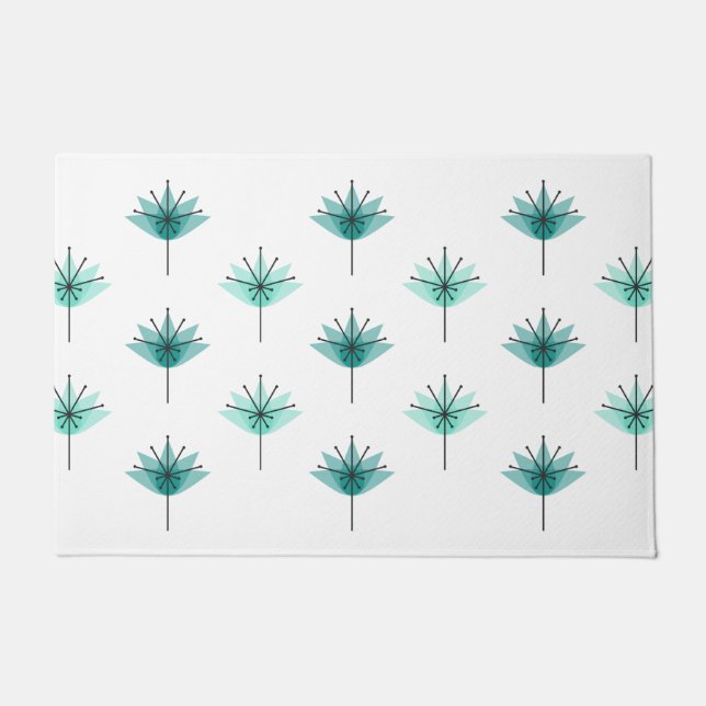 Mid Century Modern Flowers Turquoise Doormat (Front)