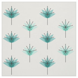 Mid Century Modern Flowers Turquoise Fabric