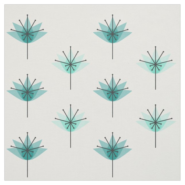 Mid Century Modern Flowers Turquoise Fabric (Swatch)