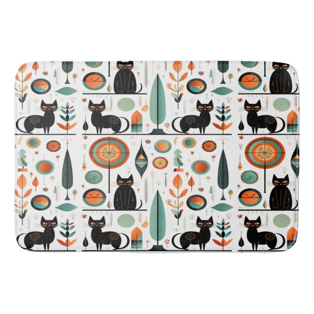  Mid Century Modern Funny Space Cats  Bath Mat (Front)