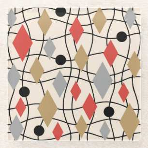 Mid Century Modern Geometric Abstract Glass Coaster