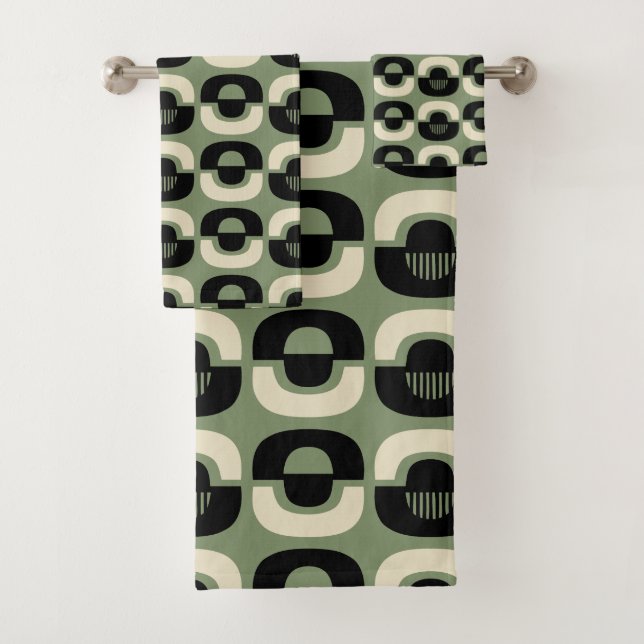 Mid Century Modern Geometric Abstract Pattern Bath Towel Set (Insitu)
