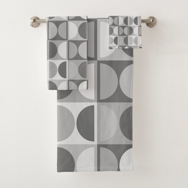 Mid Century Modern Geometric Abstract Pattern Bath Towel Set (Insitu)