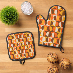 Mid Century Modern Geometric Abstract Pattern Oven Mitt & Pot Holder Set