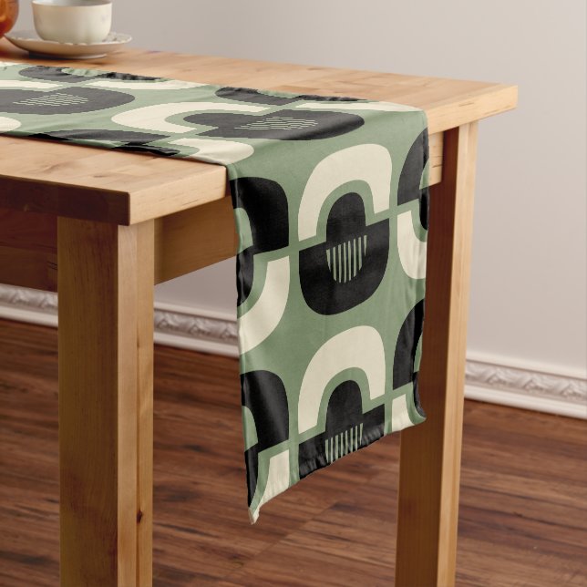 Mid Century Modern Geometric Abstract Pattern Short Table Runner (In Situ)