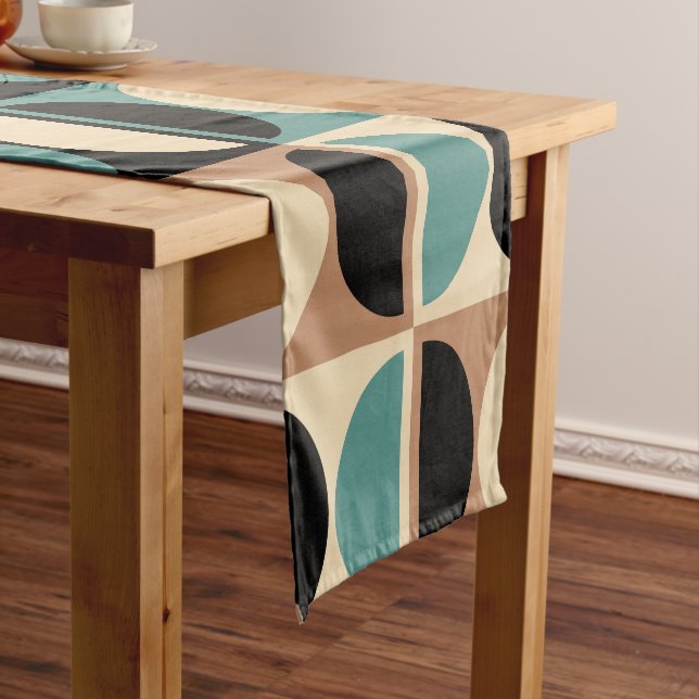 Mid Century Modern Geometric Abstract Pattern Short Table Runner (In Situ)