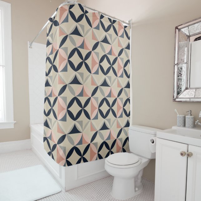 Mid Century Modern Geometric Abstract Pattern  Shower Curtain (In Situ)