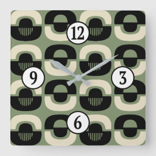 Mid Century Modern Geometric Abstract Pattern Square Wall Clock