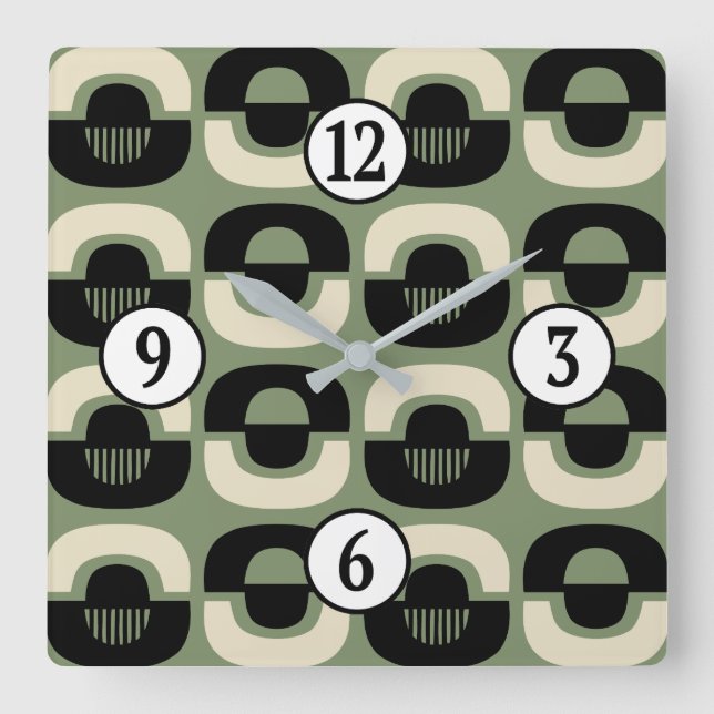 Mid Century Modern Geometric Abstract Pattern Square Wall Clock (Front)