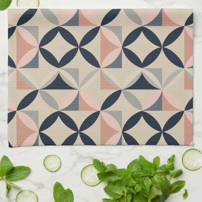 Mid Century Modern Geometric Abstract Pattern  Tea Towel (Folded)