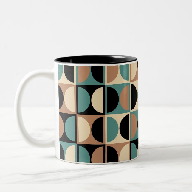 Mid Century Modern Geometric Abstract Pattern Two-Tone Coffee Mug (Left)