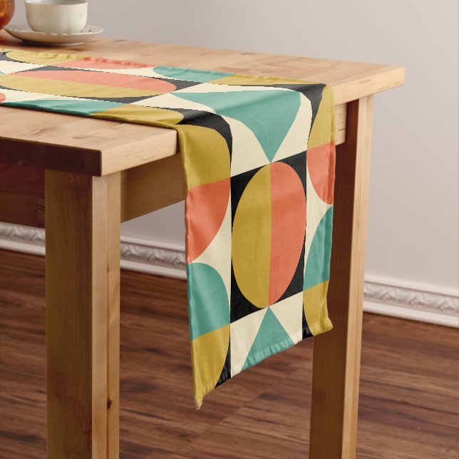 Mid Century Modern Geometric Abstract Short Table Runner (In Situ)