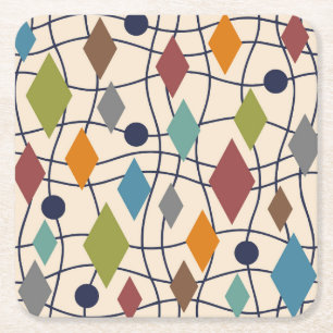 Mid Century Modern Geometric Abstract Square Paper Coaster