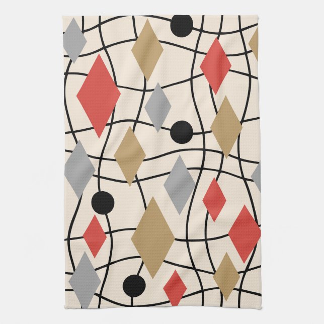 Mid Century Modern Geometric Abstract Tea Towel (Vertical)