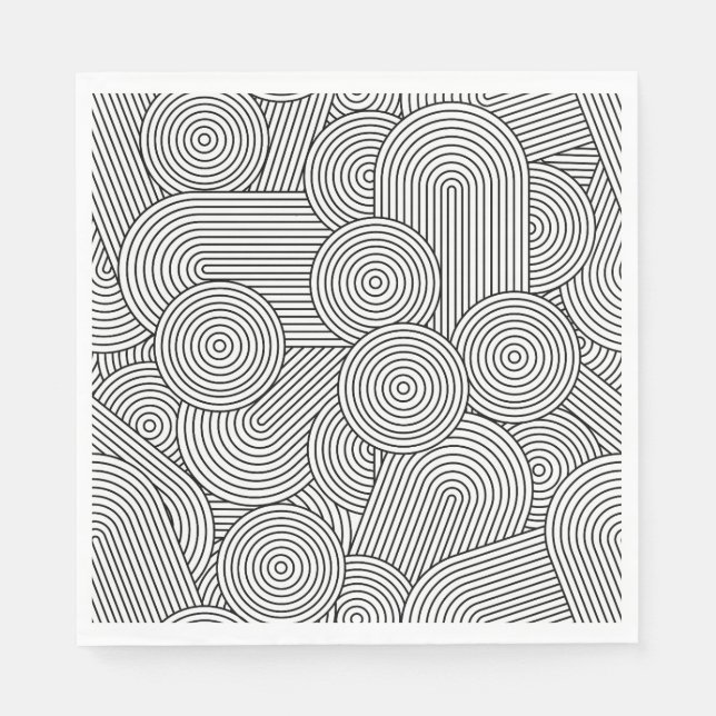 Mid Century Modern Geometric Arch Black White Napkin (Front)
