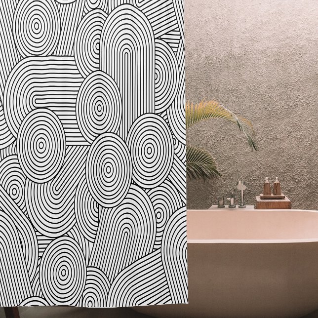 Mid Century Modern Geometric Arch Black White Shower Curtain (Mid Century Modern Geometric Arch Black White Shower Curtain)