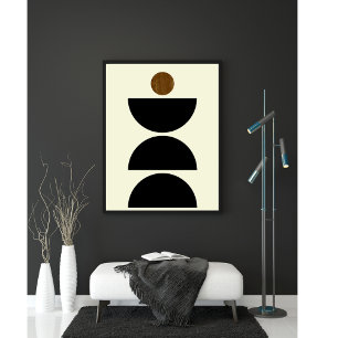 Mid Century Modern Geometric Black Beige Minimal Poster