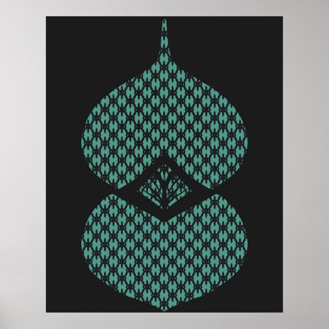 Mid Century Modern Geometric Black Turquoise  Poster (Front)