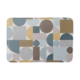 Mid Century Modern Geometric Blue Gold Bath Mat