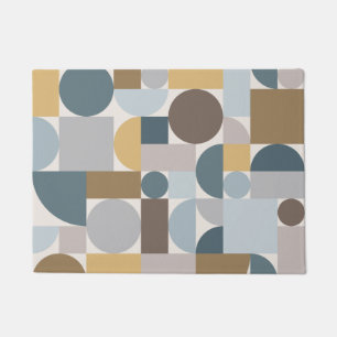 Mid Century Modern Geometric Blue Gold Doormat