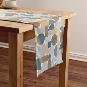 Mid Century Modern Geometric Blue Gold Short Table Runner