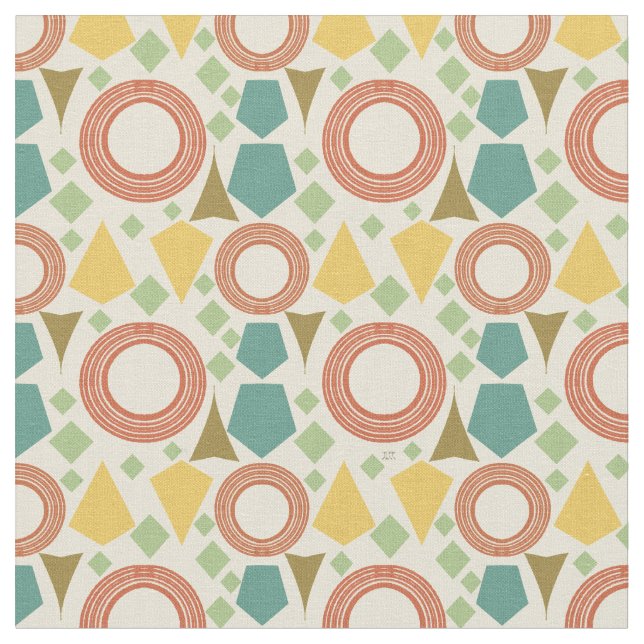 Mid Century Modern Geometric Colourful  Fabric (Close Up)