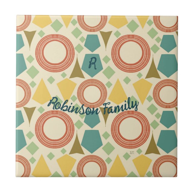 Mid Century Modern Geometric Colourful Personalise Ceramic Tile (Front)