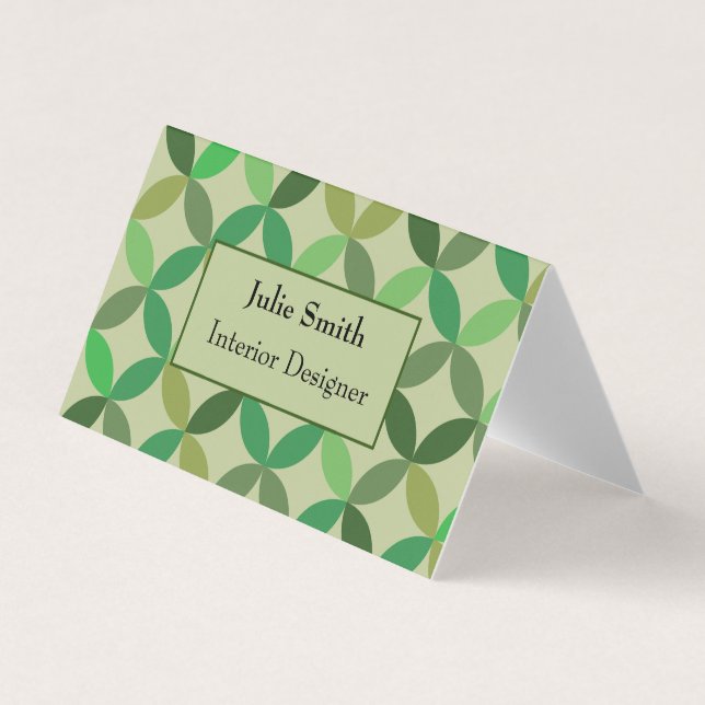 Mid century modern geometric  custom  green business card (Front)