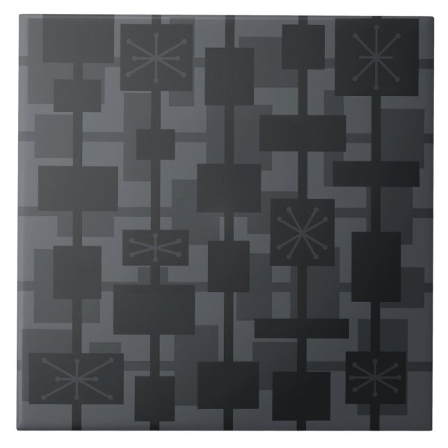 Mid Century Modern Geometric Dark Grey Ceramic Tile (Front)