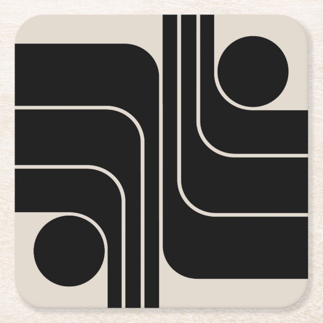 Mid Century Modern Geometric Design Square Paper Coaster (Front)