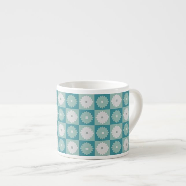 Mid Century Modern Geometric Flowers Espresso Mug (Front Right)