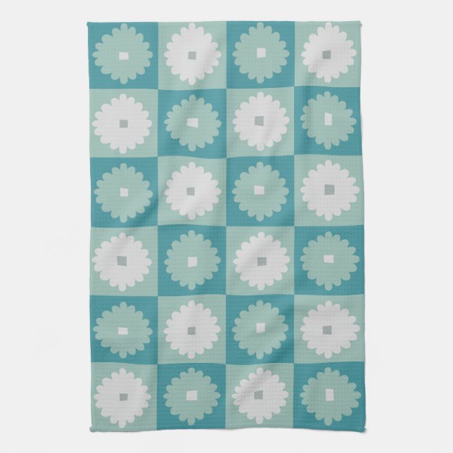 Mid Century Modern Geometric Flowers Kitchen Towel (Vertical)