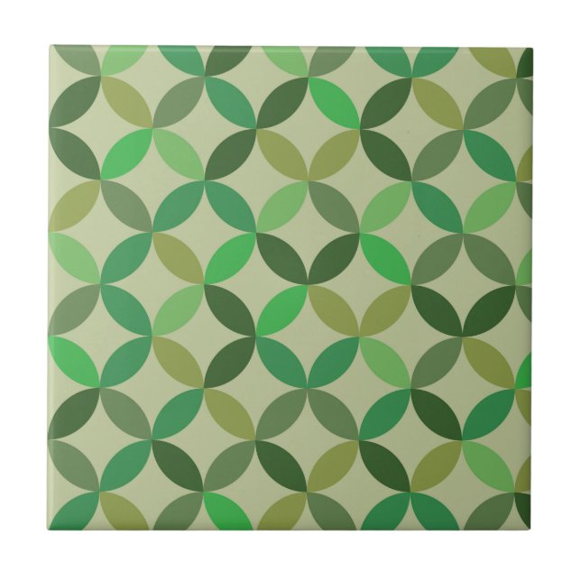 Mid Century Modern Geometric Green Circles Pattern Ceramic Tile (Front)