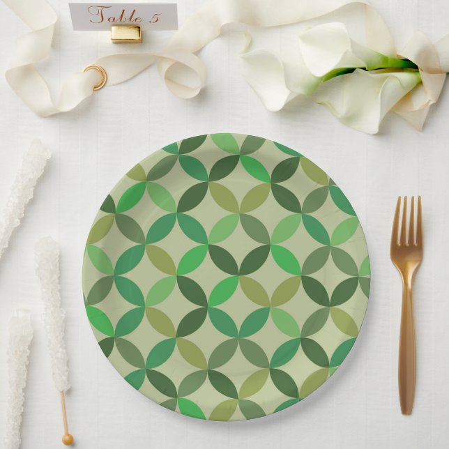 Mid century Modern Geometric Green Circles Pattern Paper Plate (Wedding)