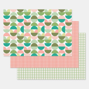 Mid Century Modern Geometric - Green & Peach Wrapping Paper Sheet