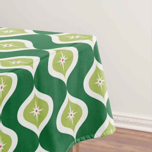 Mid-Century Modern geometric green Tablecloth (In Situ)
