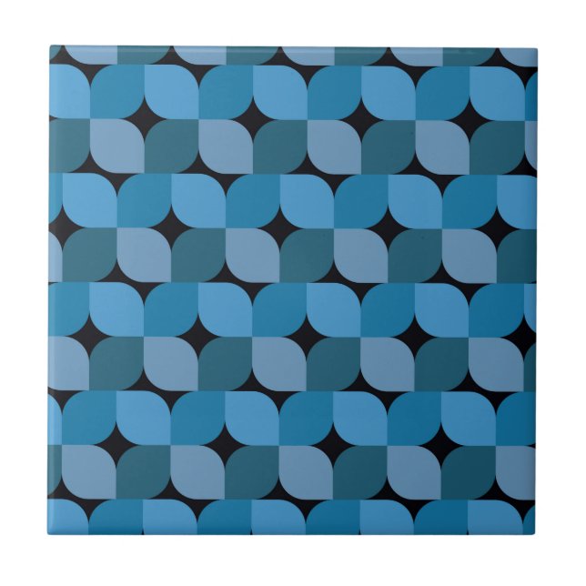 Mid century Modern Geometric in Blue and Turquoise Ceramic Tile (Front)