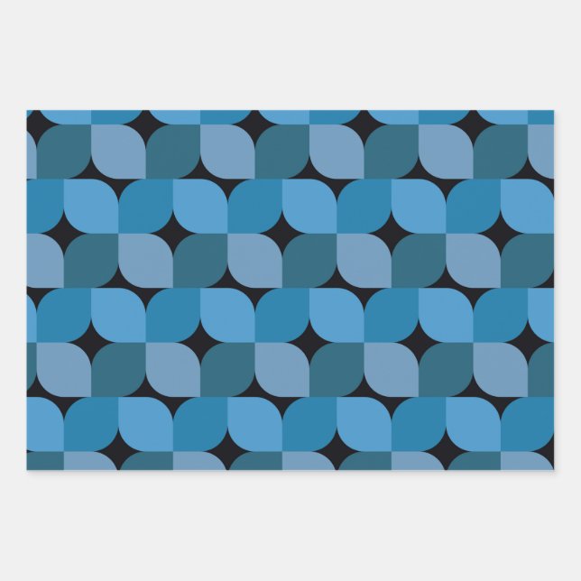 Mid century modern geometric in blue and turquoise wrapping paper sheet (Front)